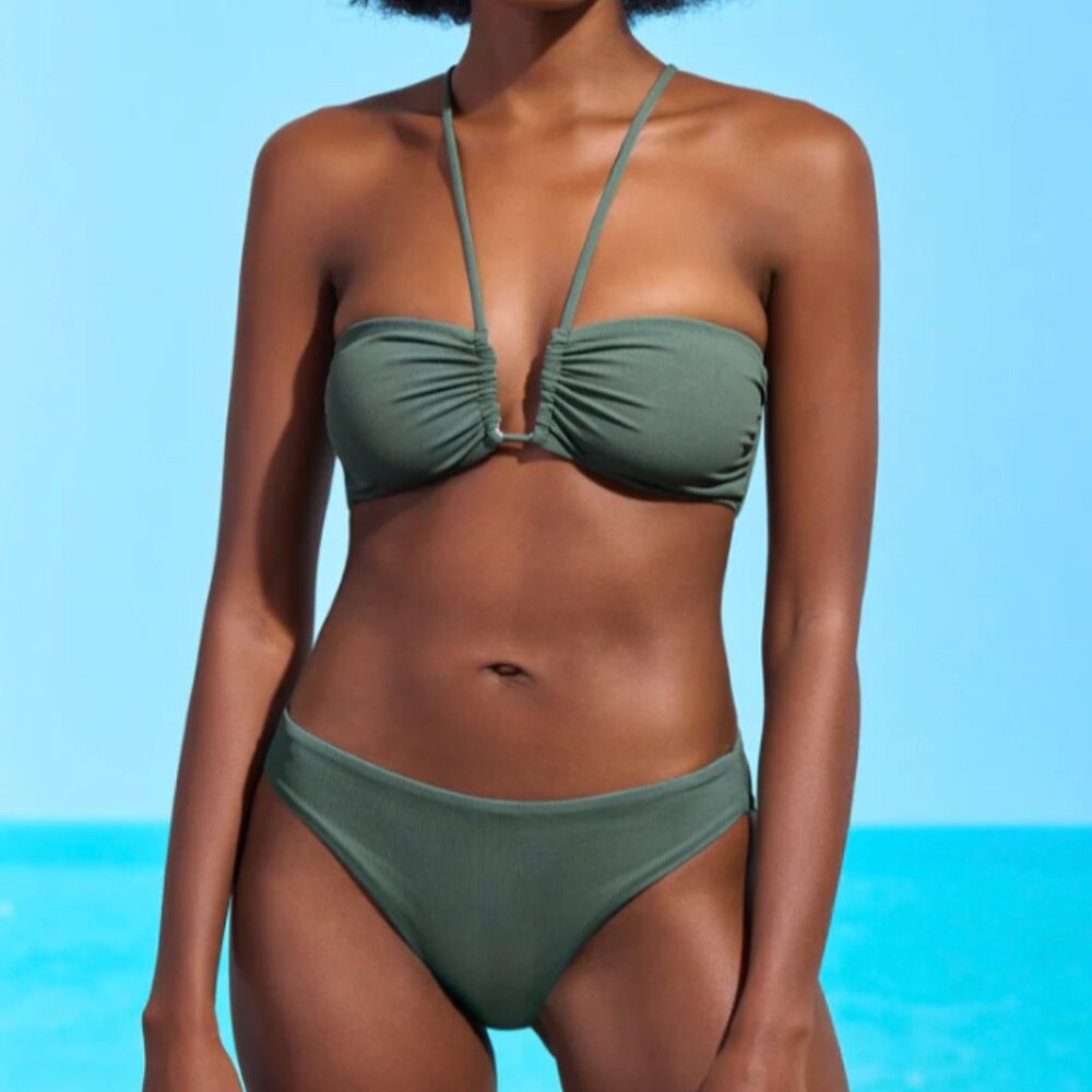 Maaji Crocodile Green Ursule Reversible V Wire Bandeau Bikini Size Small